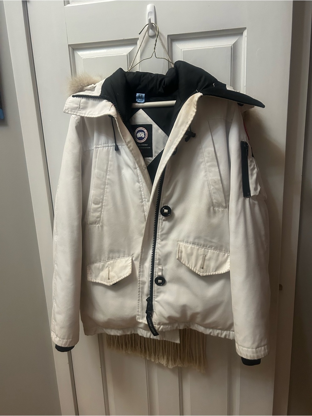 Canada Goose Kids White Parka with Fur-Trimmed Hood